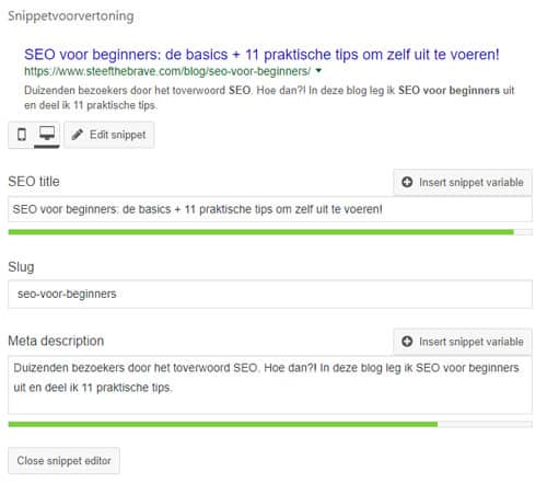 Meta tags instellen in Yoast