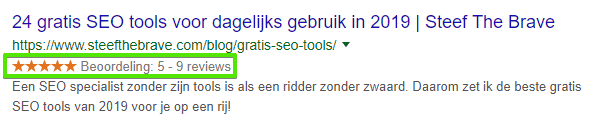 Sterren in de SERP resultaten van Google